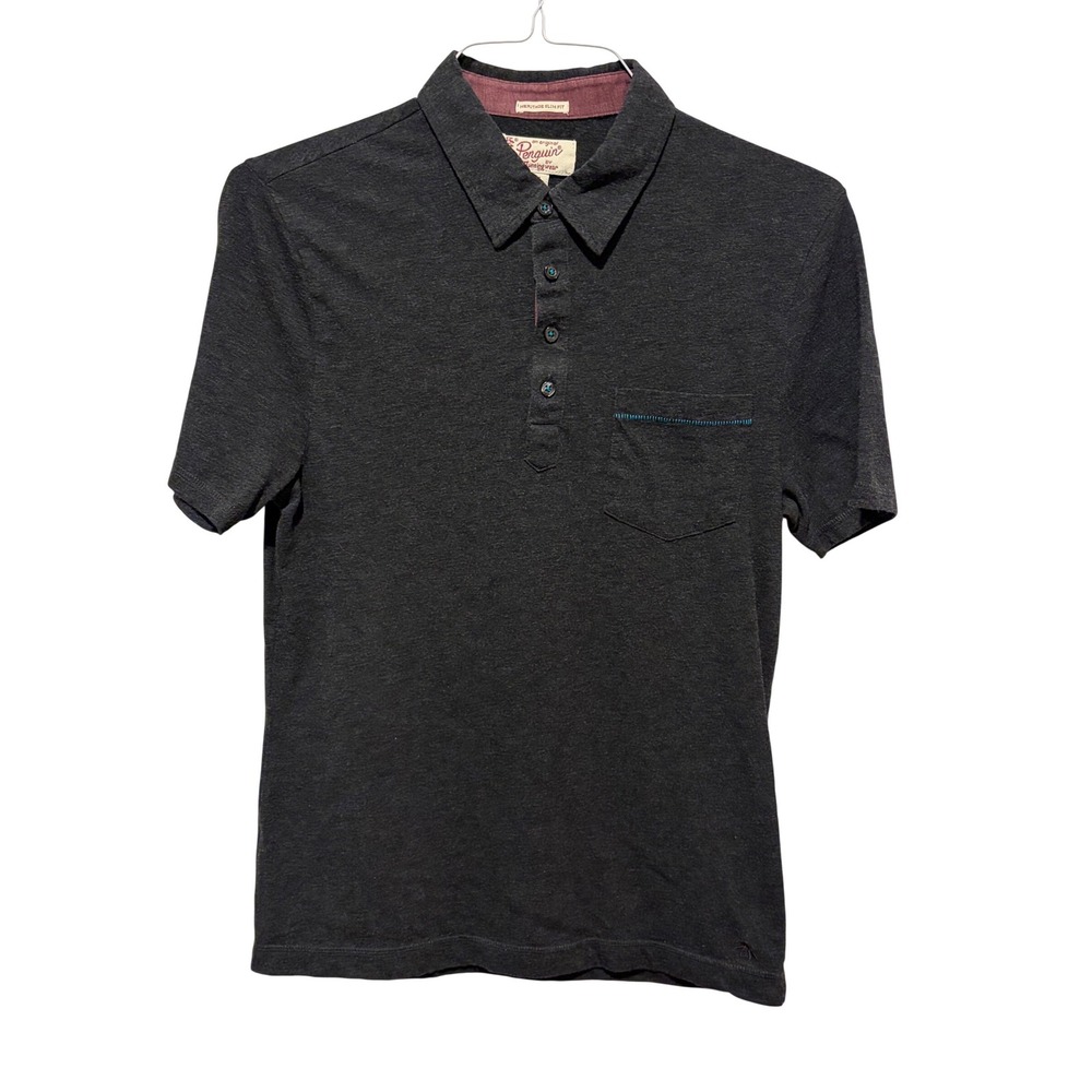 Original Penguin Mens Heritage Slim Fit Polo Shirt Charcoal Gray Medium Pocket
